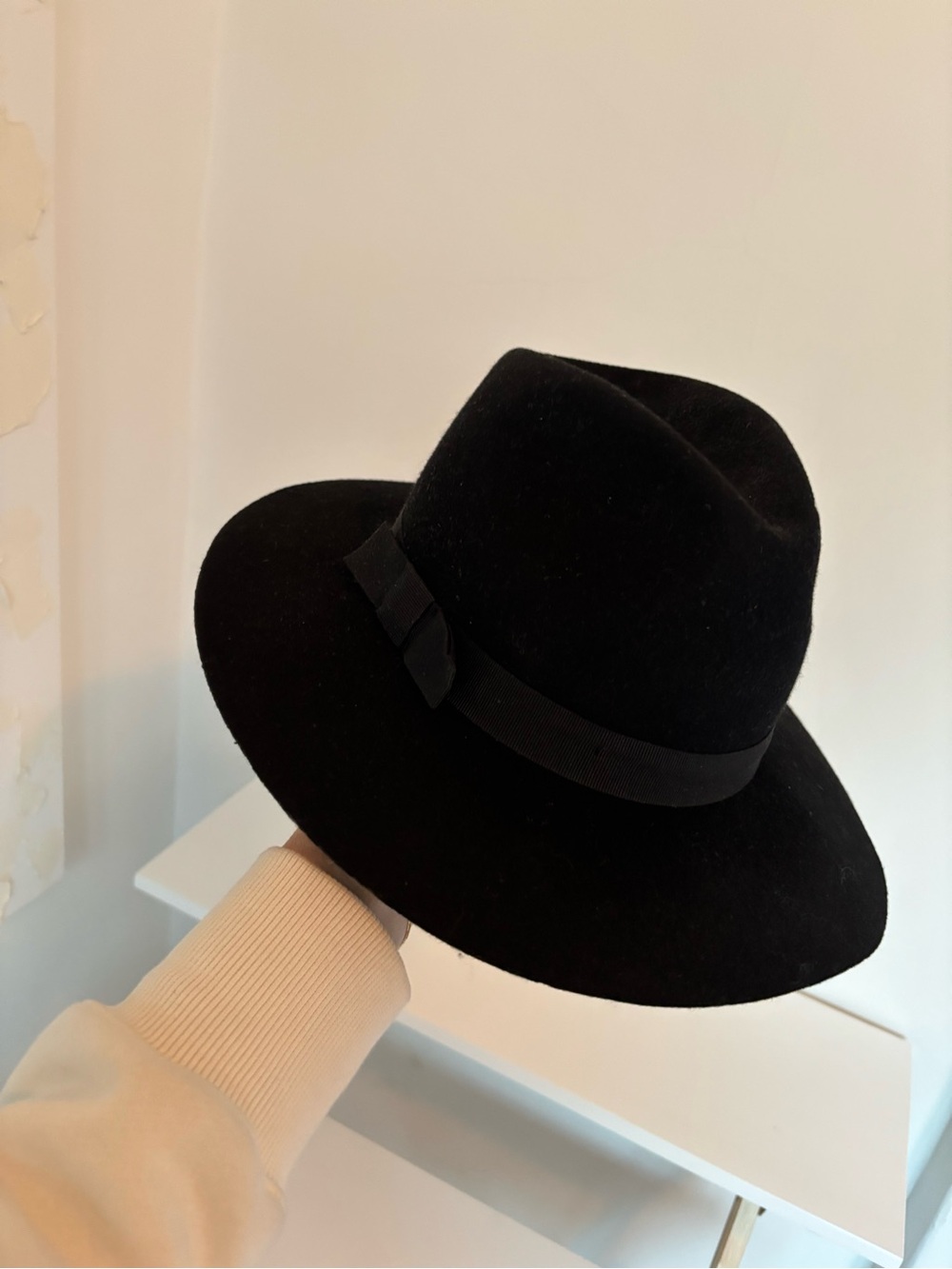Aqua Black Wool Fedora Hat with Grosgrain Band